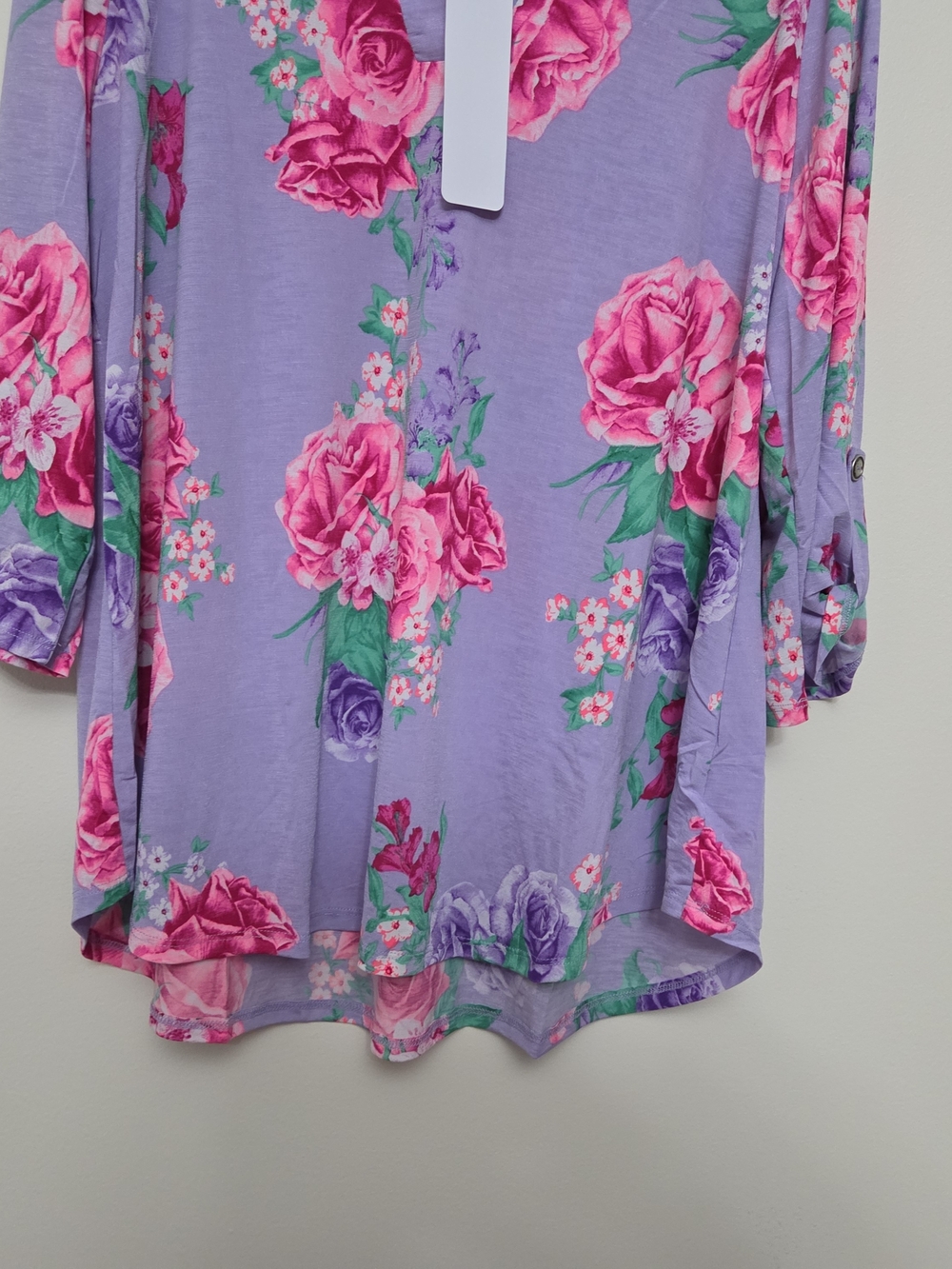 Dear Scarlett Lavender Tunic with Pink Rose Print-Size XL - Picture 3 of 8